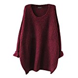 YouPue Mujeres Suéter Jerseys Redondo Cuello Pullover Casual Largo De La Manga Suelto Sección Delgada Blusa Suéter Jerseys Prendas para Señoras Color Vino Rojo
