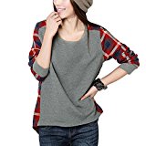 Mujeres Otoño Invierno Casual Camisas Patrón De Cuadros Blusa Manga Larga Tapas Gris ES 44