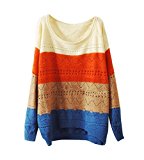 YouPue Pullover Suéteres Mujeres Color Raya Los Colores Mezclados Redondo Cuello Larga Manga Jerseys Suelto Casual Suéteres De Punto Tops Color Beige