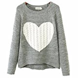 QIYUN.Z Mujeres Mangas Largas/Sueter Azul Tejer Corazon Amor Dobladillo Irregular Gris Informal