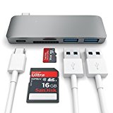 Satech Hub Combo USB 3.0 Tipo-C de Aluminio 3-en-1 con Paso de Carga USB-C para 2015/2016/2017 MacBook 12-Pulgadas (Gris Espacio)