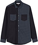 Marca Amazon - find. Camisa Estampada con Paneles en Contraste para Hombre, Negro (Black), 41 cm, Label: XL