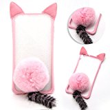 Funda Gato Silicona para iPhone 7 Plus, Cubierta en Forma de Gato para iPhone 8 Plus, Vandot Transparente Funda Carcasa Parachoques Suave de TPU Silicona con Orejas y Cola de Gato + 1x Bola de Pelo pom pom para iPhone 7 Plus / 8 Plus 5.5" - Rosado