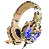 VersionTECH. Auriculares Gaming Estéreo con Micrófono Gaming Headset Profesional Bass Over-Ear con 3.5mm Jack, PS5, Luz LED,Bajo Ruido Compatible para PC (Camuflaje)