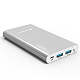 Power Bank, Kinps 10000mAh (Doble Puerto, Total 5V/3.5A) Batería Externa Portátil Carga Ultra Compacto con tecnología inteligente para iPhone 6/6s/6 plus/6s plus, iPad, dispositivos Android, Teléfonos móviles, Tablet (Plata)