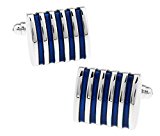 Westeng 1 par Cufflinks personalidad sencilla gemelos franja azul Botones para Camisa Gemelos