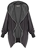 DJT Mujeres Abrigo Gabardina Impermeable de Manga Larga con Capucha Coat Jacket Gris Oscuro L