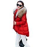 YOUJIA Mujer Casual Espesar Cálido Invierno Abrigo Acolchado Chaquetas con Capucha de Piel Sintética (Rojo, 2XL)