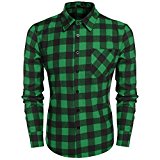 Coofandy Hombre Camisa Casual a Cuadros Manga Larga Botón Bolsillo Tela Escocesa