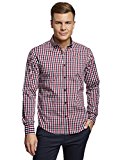 oodji Ultra Hombre Camisa Entallada a Cuadros, Rojo, 41