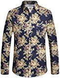 SSLR Camisa Estampado Floral Manga Larga Casual de Algodón para Hombre (Medium, Azul Ligero)