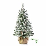 artplants.de Mini árbol de Navidad Artificial Viena en Saco de Yute, nevado, 90cm, Ø 50cm - árbol sintético - Planta Artificial