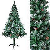 SunJas Árbol de Navidad Artificial Árbol Espeso y Lujo Verde/Blanco/Nevado con Copos de Nieve Blancos y Piñones de Pino Soporte Metálico Árboles 120cm-210cm (200-700RAMAS)