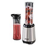 Russell Hobbs Batidora de Vaso Individual Mix & Go - Batidora Smoothie, Mini Batidora para Zumos y Batidos, 2 Vasos con Tapas de 600 ml, sin BPA, Pies Antideslizantes, Acero Inoxidable - 23470-56