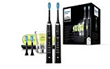 Philips Sonicare DiamondClean HX9354/38 - Pack 2 cepillos de dientes eléctricos recargables, 5 modos, 4 cabezales, vaso cargador, estuche USB, Color Negro