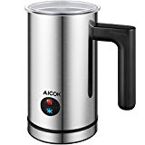 Aicok Espumador de Leche Automático, Batidor de Leche Eléctrico de Acero Inoxidable, 2 Botones para Espumar en Frío y en Caliente, Protección contra el Sobrecalentamiento Mediante Función de Apagado Automático, para el Leche, Café, Latte