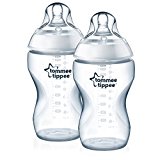 Tommee Tippee Closer to Nature Biberones, Tetina de Flujo Medio con Forma de Pecho y Válvula Anticólico, 340ml, Pack de 2, Transparente