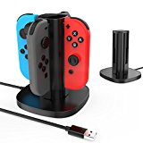 GameWill Nintendo Switch Joy-Con estación de cargarápida de carga, USB Powered, con indicadores LED, para 4 Joycon Controllers-Negro