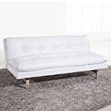 Adec - Sofa cama modelo Due, apertura tipo libro, tapizado símil piel color Blanco, medidas: 180x96-110 cm de fondo