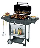 Campingaz Texas Revolution S - Barbacoa a Gas para Piedra Lava, 2 Quemadores de Gas Compactos, Quemador lateral, 8.2 kW, Parrillas Hierro Fundido, Mesas Laterales y Carro de Acero, Gris, 80x33.5x40 cm