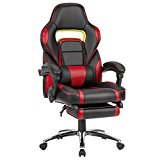 LANGRIA Sillas Gaming de Ordenador Ergonómica para Gamers Especial Videojuegos Cuero Sintético Acolchada Reposapiés Plegable Reposabrazos Reposacabezas, Altura e Inclinación Ajustables (Negro y Rojo)