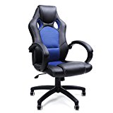 SONGMICS OBG56L Racing - Silla de Escritorio de Oficina Ergonómica Regulable con Ruedas, color Azul