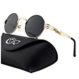 CGID E73 Steampunk estilo retro inspirado círculo metálico redondo gafas de sol polarizadas para hombres