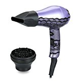 Secador de pelo JINRI Mini 900 Watts DC Motor Tamaño de viaje de secador inteligente con concentrador, difusor Accesorios Safe Standard EU Plug, púrpura