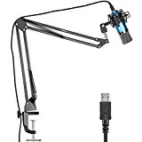 Neewer Micrófono Condensador Estudio Pro NW-7000 y Brazo Tijera de Suspensión Ajustable con Montura Contra Choque,Cable USB y Abrazadera de Montaje Mesa Kit para Sonidos(azul)