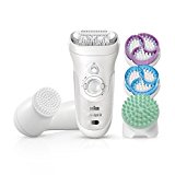 Braun Silk-épil 9 SkinSpa Depiladora Mujer 4 en 1 con Tecnologí­a SensoSmart, Cepillo Facial y 12 Accesorios, Uso en Seco y en Mojado, Exfolia y Masajea, Inalámbrica, 9-969V, Blanco/Rosa