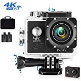 Cámara de Acción 4K Cámara Deportiva Wi-Fi 16MP Full HD 1080P Cámara impermeable con Sensor SONY Lmpermeable hasta 30m 2.0 '' LCD 170 ° Ultra Gran Angular con kit de Accesorios