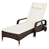 TecTake Tumbona chaise longue de poli ratán tumbona de jardín silla de terraza - disponible en diferentes colores - (Negro/Marrón)