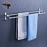 Rabbitgoo toallero de baño con ganchos de aluminio autoadhesivo barra para toalla sin perforar sin agujerear inoxidables - 60 cm - plata