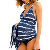 QinMM Traje de baño Mujer Maternidad Premamá Para Mujer Rayado Deportes Tankini Bañador de una pieza Pregnancy Bikini (B, XL)