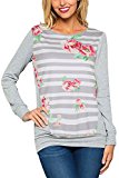 Zhaoyun Sudaderas con estampado floral a rayas camisa de manga larga para mujer Blusa Tops Gris-S