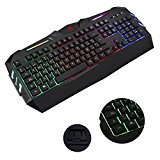 Teclado Gaming AURSEN para Jugadores en Español (QWERTY), con retroiluminación LED Teclado Impermeable de 104 Teclas con Cable de conexión USB. Teclado de Alto Rendimiento para Jugadores y Oficinas