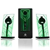 GOgroove BassPULSE 2.1 Altavoces PC Gaming con Luces LED y Subwoofer Activo - Sistema de Altavoces para Juegos en Computadoras de Escritorio, Portátiles, PC 40 Vatios, Graves Pesados ??- Verde