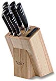Ausker - Juego de 6 cuchillos en acero inoxidable con bloque en madera y afilador integrado