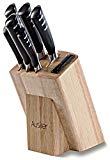 Ausker - Juego de cuchillos de acero inoxidable con bloque de cuchillos autoafilables - cuchillo de pelar, Santoku, multicorte, cuchillos de trinchar y rebanar pan, hojas profesionales - juego de 6