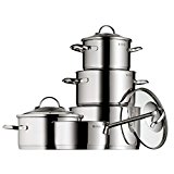 WMF Provence Plus - Batería de Cocina, Acero Inoxidable Cromargan, Tapas de Cristal, Apta para Todo Tipo de Cocinas, 5 Piezas