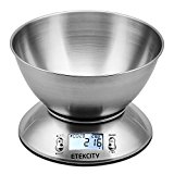 Etekcity Báscula Digital para Cocina con Bol Removible, 5 kg / 11 lbs, Balanza de Cocina de Acero Inoxidable, Temporizador y Sensor de Temperatura, Pantalla LCD, EK4150