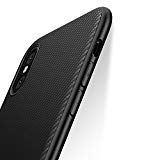 J Jecent Funda iPhone XS Funda iPhone X [Textura Fibra de Carbono] Carcasa Ligera Silicona Suave TPU Gel Bumper Case Cover de Protección Antideslizante [Anti-Rasguño] [ Anti-Golpes] Caso - Negro