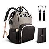 Hafmall Mochilas para Pañales de Viaje Impermeable para Bebés, Elegante Bolsos para Pañales de Gran Capacidad con Cambiador y Ganchos Carrito Bebé (Negro+Gris)