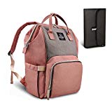 HEYI bolso cambiador multifuncional mochila de pañales bebe, bolso maternal mochila impermeable, mochila del viaje de la mamá de grande capacidad (Rosa y gris)