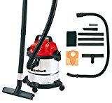 Einhell TC-VC 1812 S - Aspirador en seco y húmedo, 1250 W, 220-240 V, 50 Hz, 180 mbar, 78 dB (A), 12 l, Color Rojo, negro, blanco