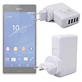 DURAGADGET Cargador De Viaje para Smartphone Motorola One, Motorola One Power, Sony Xperia XZ3 - con 4 Puertos USB Y Enchufe Europeo - En Color Blanco