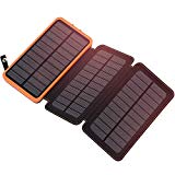 ADDTOP Cargador Solar 24000mAh Power Bank con 3 Paneles solares Portátil Impermeable Batería Externa para iPhone, Huawei, Smartphone Tablet PC