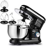 ALBOHES Batidora Amasadora, 6 Velocidades Kitchen Mixer Multifuncional, 3 Ganchos, Bajo Ruido, Robot de Cocina con Protector para Salpicaduras, Acero Inoxidable, Fácil de Limpiar, 5,5L, 800W