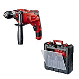 Einhell TC-ID 1000 Kit - Pack taladro percutor eléctrico con cable de 1010 W, 230 V, 3.000 RPM y 15 piezas de perforación (1 puntera, 1 hoja de sierra, 1 rascador, 1 placa de lijado, 1 bolsillo) Rojo