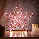 SnowEra Luz LED Decorativa de Metal en Forma de Estrella Color Rojo - Adorno de Navidad con 140 microLED de Color Blanco Cálido - Estrella Luminosa